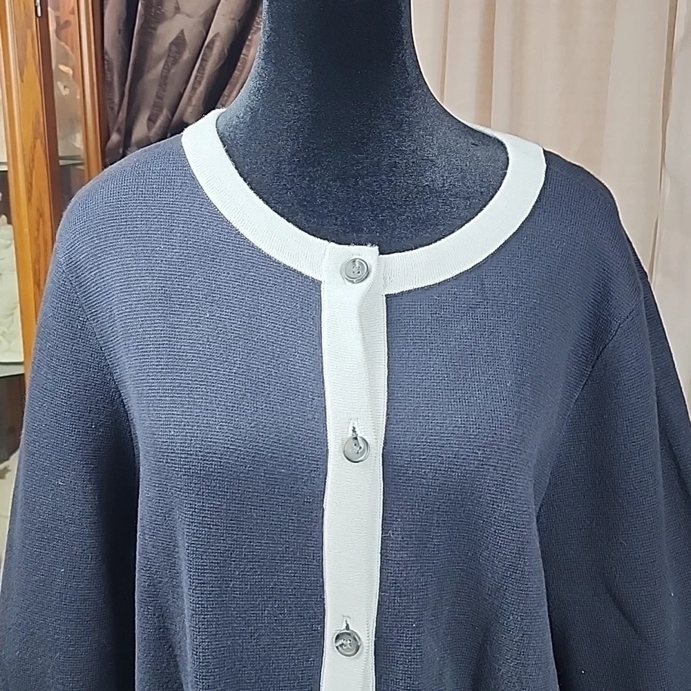 LANDS' END | Classic Closet Staple Black and White 100% Cotton Prep Cardigan | L
